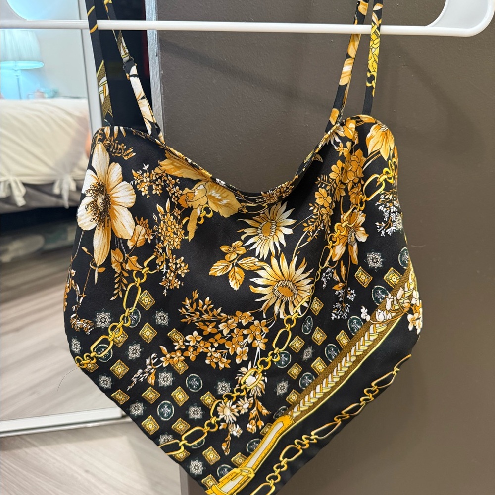 Princess Polly Black and Gold Patterned Top